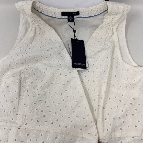 Tommy Hilfiger White Eyelet Lace Sleeveless V Neck Wrap Dress Pockets Size M NWT - Picture 11 of 16